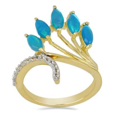 BUY NATURAL BLUE ETHIOPIAN OPAL GEMSTONE CLASSIC RING IN STERLING SILVER